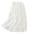 thumbnail image 5 of Maoxin Women Skirt Women's Summer Solid Embroidery Elastic Waist Linen Ankle Skirt ,White,2XL, 5 of 7