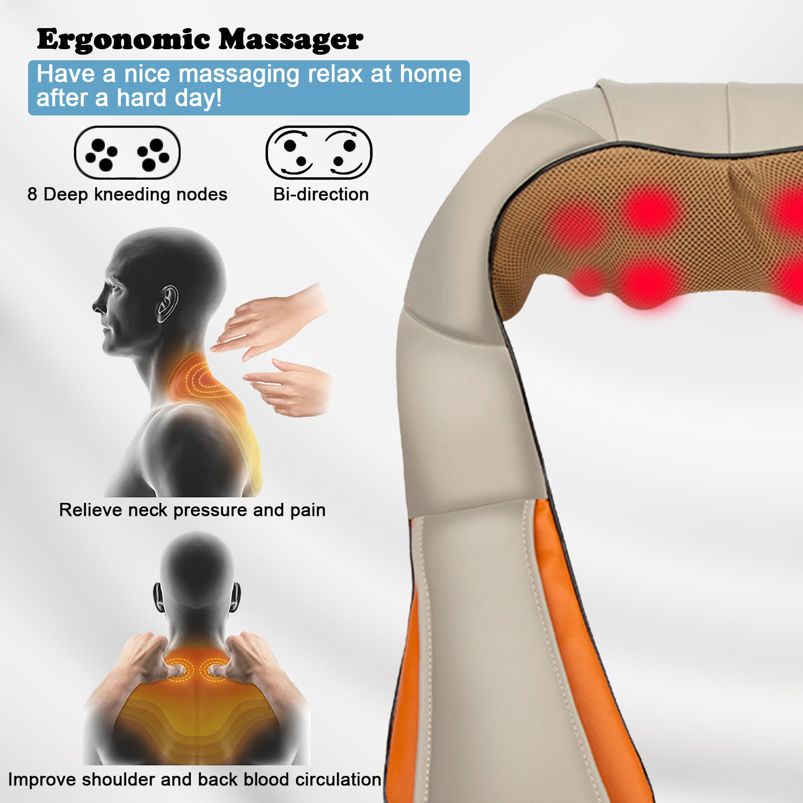 Shiatsu Neck Shoulder Massager Deep Kneading Tissue Massage Muscles Pain  Relief – Trust Jam