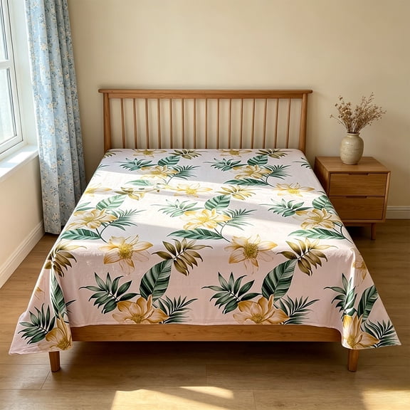 Tarmeek 160x230cm Floral Print Fitted Sheet Queen Size 63.0"x90.6" Soft Breathable Microfiber Easy Care Mattress Protector Single Sheet No Pillowcase Included