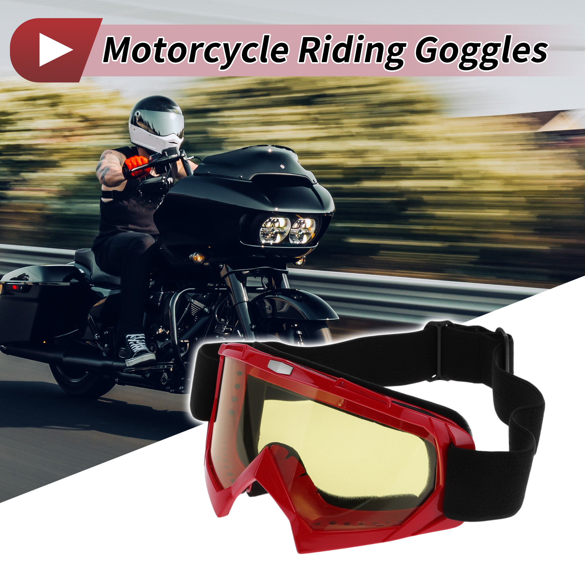 Unique Bargains 1 Set Motorcycle Riding Goggles PC TPU Outdoor Sports Sunglasses for Motocross Dirt Bike ATV Yellow Lens Red Frame