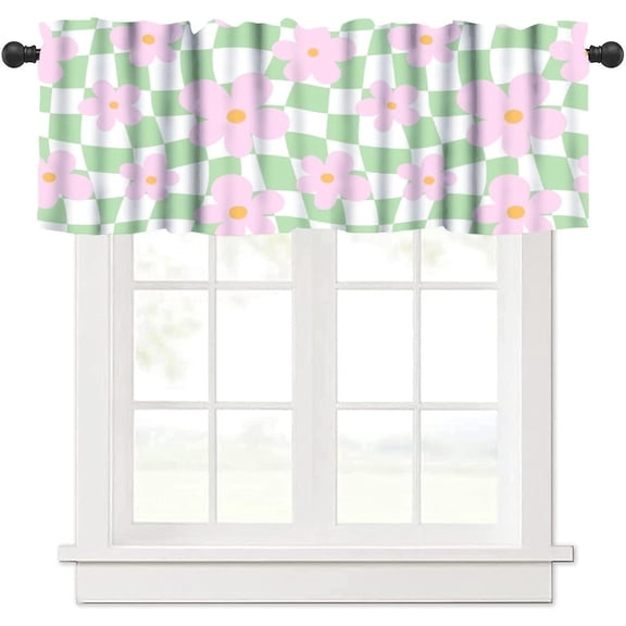 70s Cute Flower Valance Curtain Retro Floral Abstract Groovy Vintage Rod Pocket Valance Window Treatments Short Curtains for Kitchen Farmhouse Living Room 54x18inch