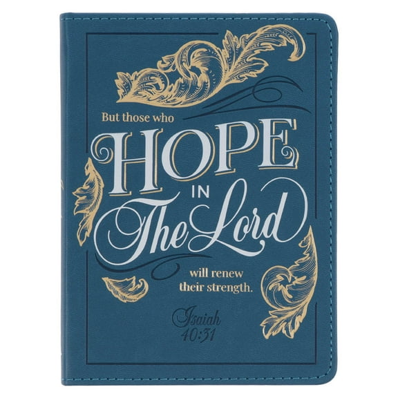 Christian Art Gifts Handy-sized Journal Hope in The Lord Isaiah 40:31 Bible Verse Inspirational Scripture Notebook w/Ribbon, Debossed Faux Leather Flexcover 240 Ruled Pages, 5.7" x 7", Blue Floral