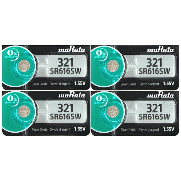 4 x Genuine Murata 321 SR616SW SR65 Watch Battery Silver Oxide 0% Mercury