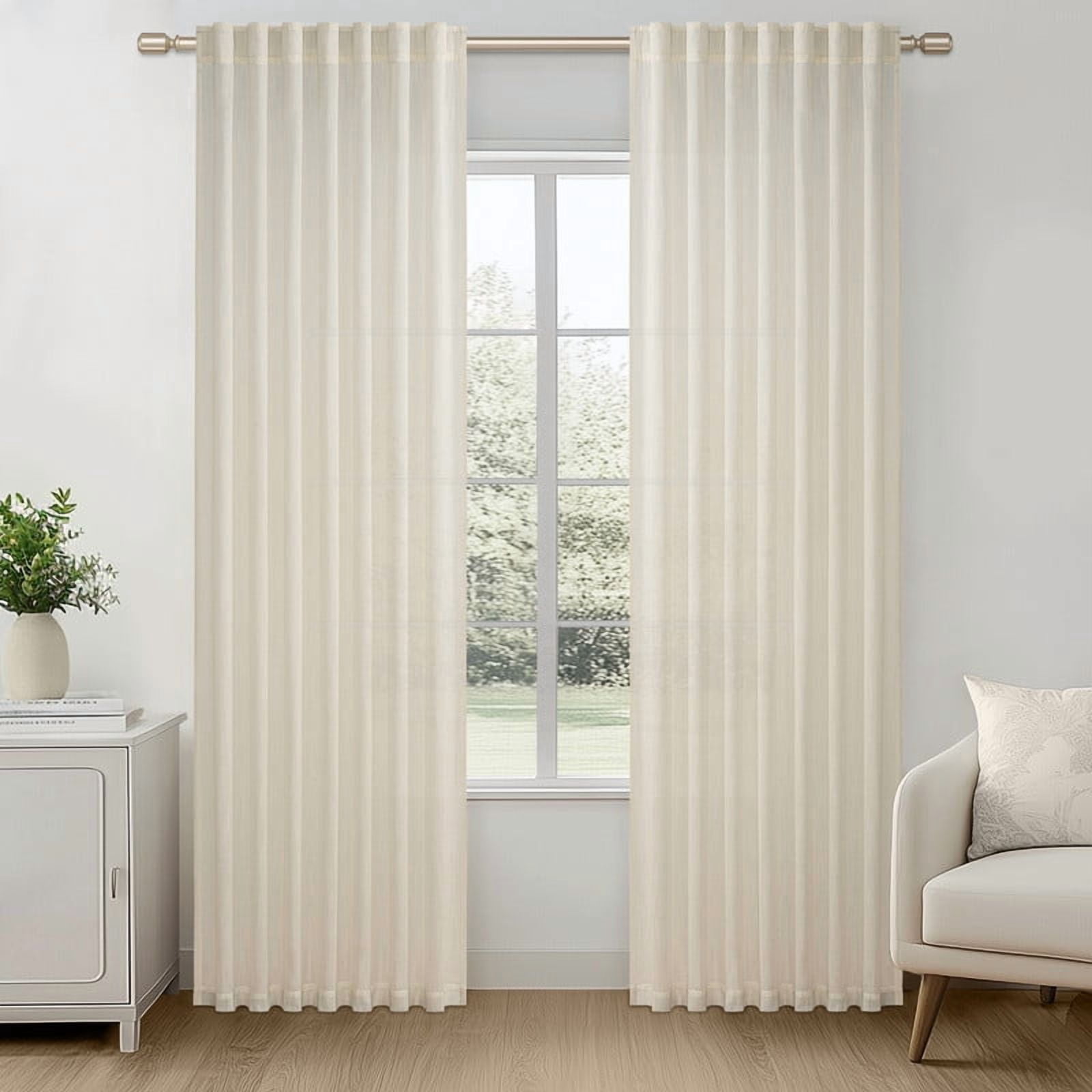 Topfinel Linen Curtains 90 Inch Long for Bedroom Living Room, Soft Linen Textured Window Drapes Semi Sheer Light Filtering Rod Pocket Back Tab Drapes, Birch 2 Panels