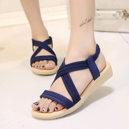 

Clearance! Women s Sandals Bohemia Summner Beach Flats Ankle Strap Comfort Sandal Dress Shoes