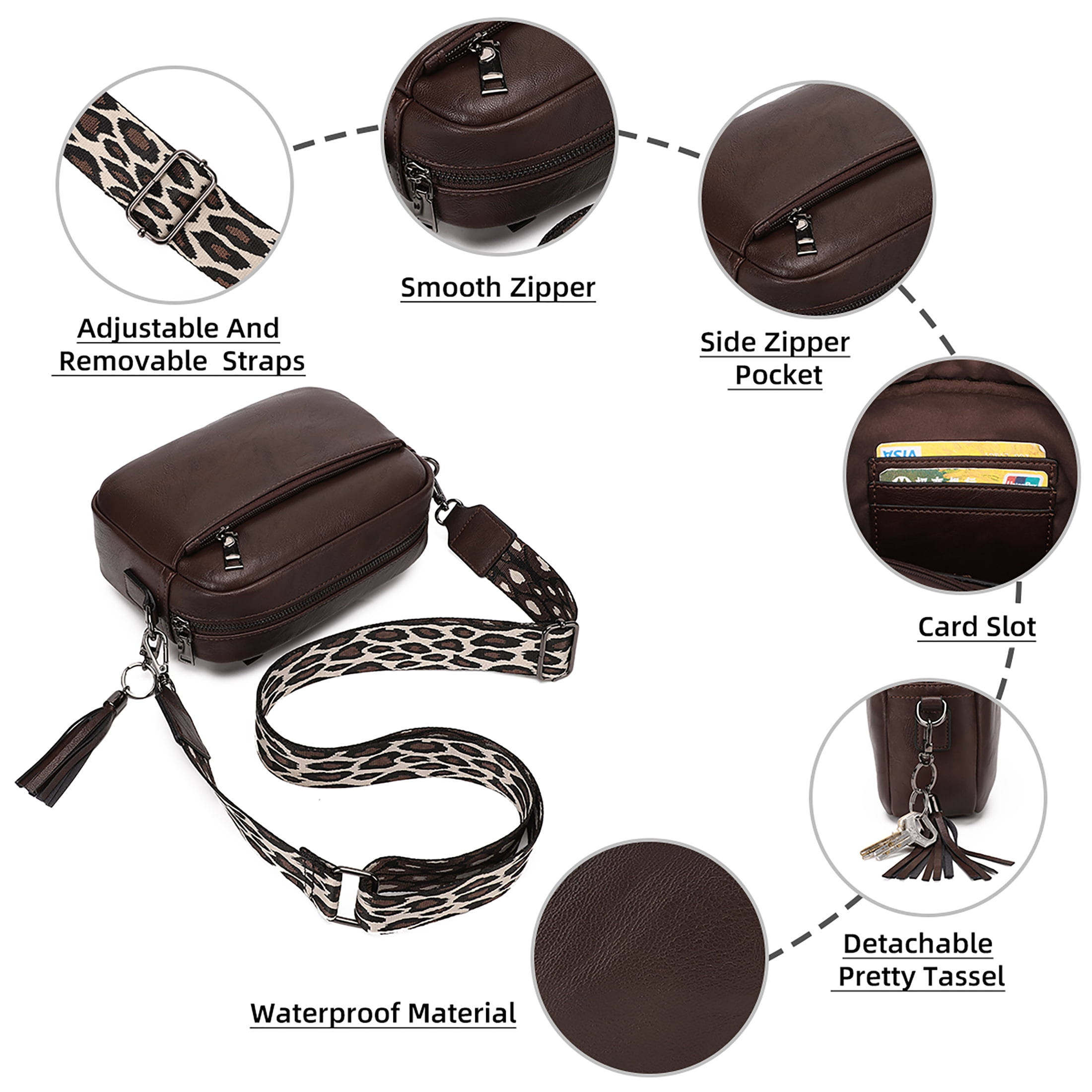KL928 Small Crossbody Bag for Women Soft FAUX Leather Cell Phone Purse Wallet Purse with Wide Strap(Coffee)