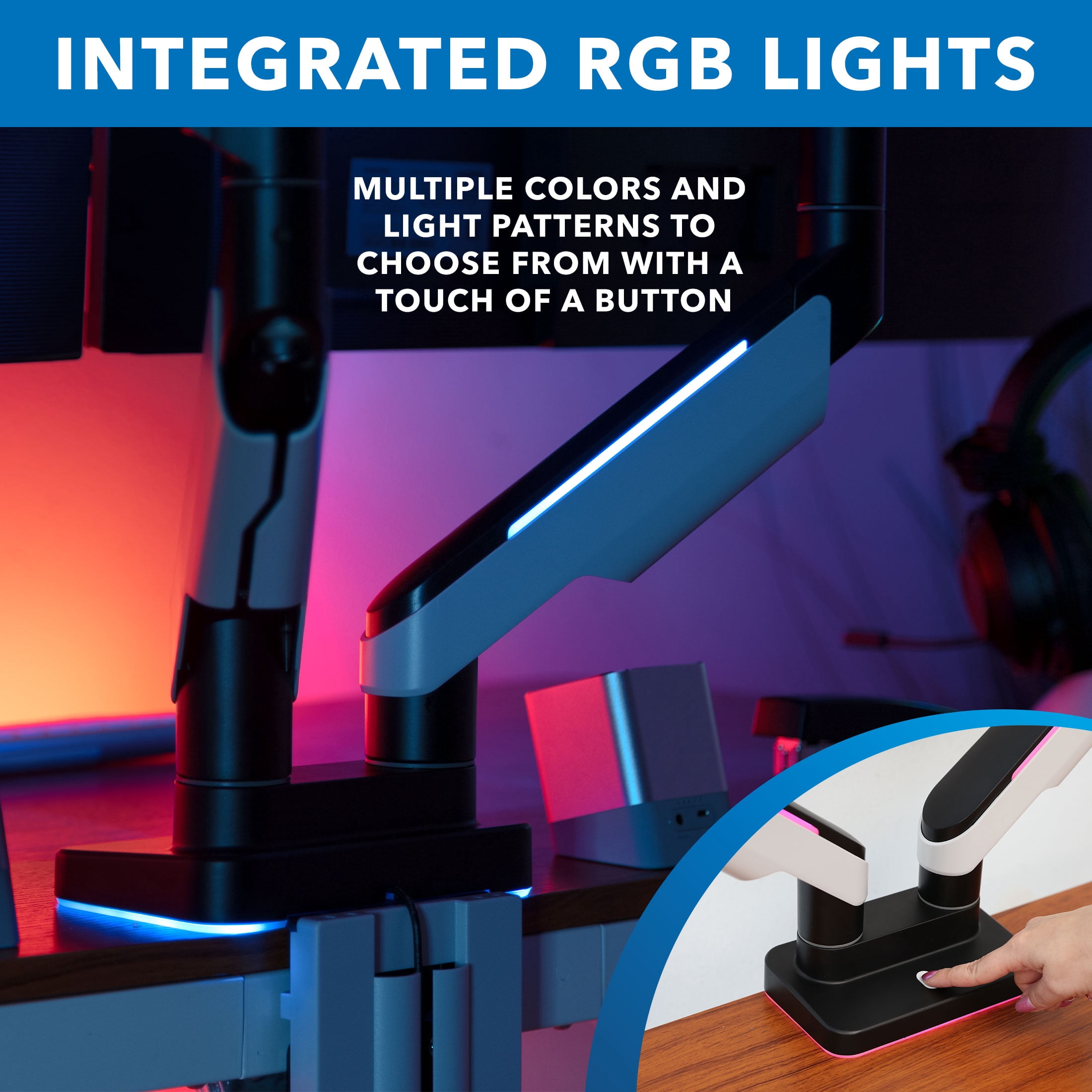 Mount-It! Heavy Duty Dual Computer Monitor Mount For Screens Up To 35", Gaming, RGB Lighting, Capacity 44 lbs., 18" Extension