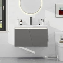YOURLITE 31" Bathroom Vanity with Sink, LED Floating Bathroom Vanity, Wall Mounted Storage Vanity Cabinet with Invisible Handles, 2 Shelves, Undermount Sink, Grey
