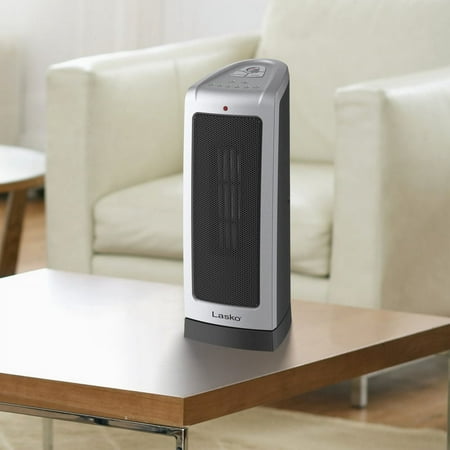 Lasko - Oscillating Ceramic Tower Heater with Electronic Controls - Silver/Black