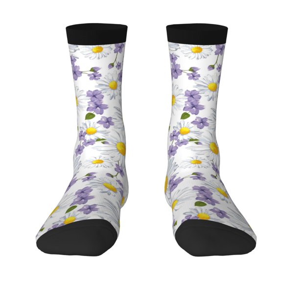 Uemuo Daisies Flowers Pattern Women's Crew Socks, Soft Durable Breathable Moisture-Wicking with Odor Control Cotton socks