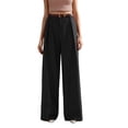 thumbnail image 2 of Pinstripe Dress Pants Women High Waisted Wide Leg Pants with Pockets Pleated Business Trousers Black XL, 2 of 9