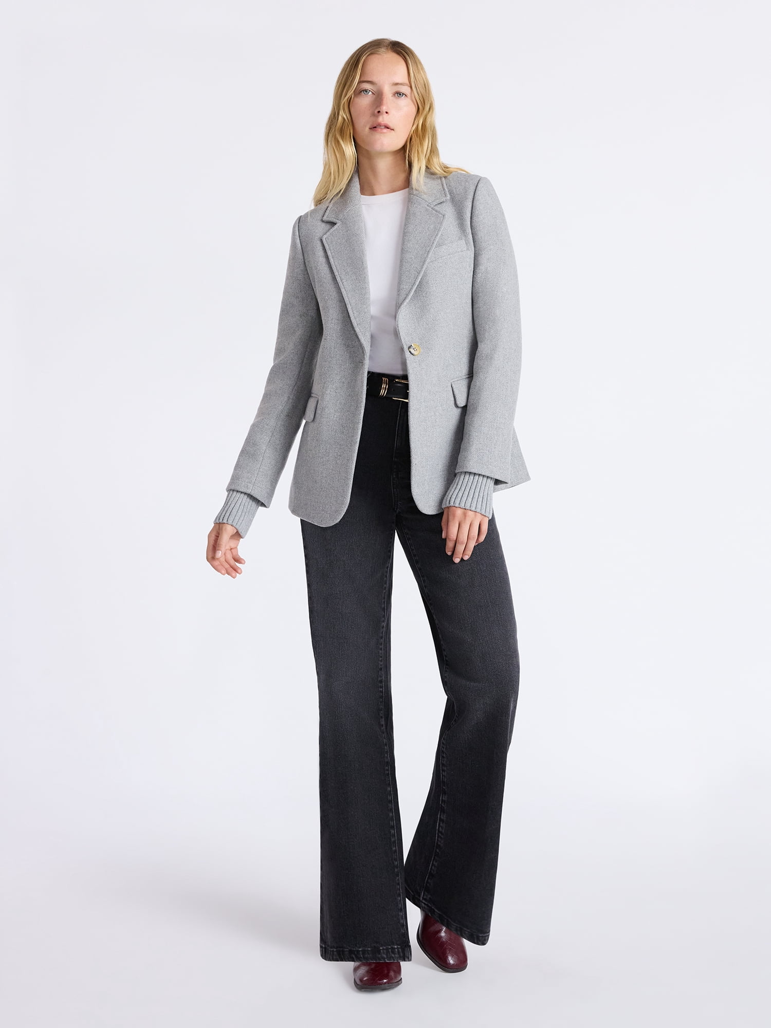 Free Assembly Women's and Women's Plus Single-Breasted Blazer with Ribbed Cuffs, Sizes XS-4X