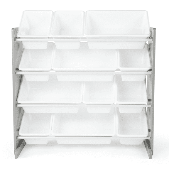 Humble Crew Kids Inspire Toy Storage Organizer with 12 Plastic Storage Bins, Grey/White