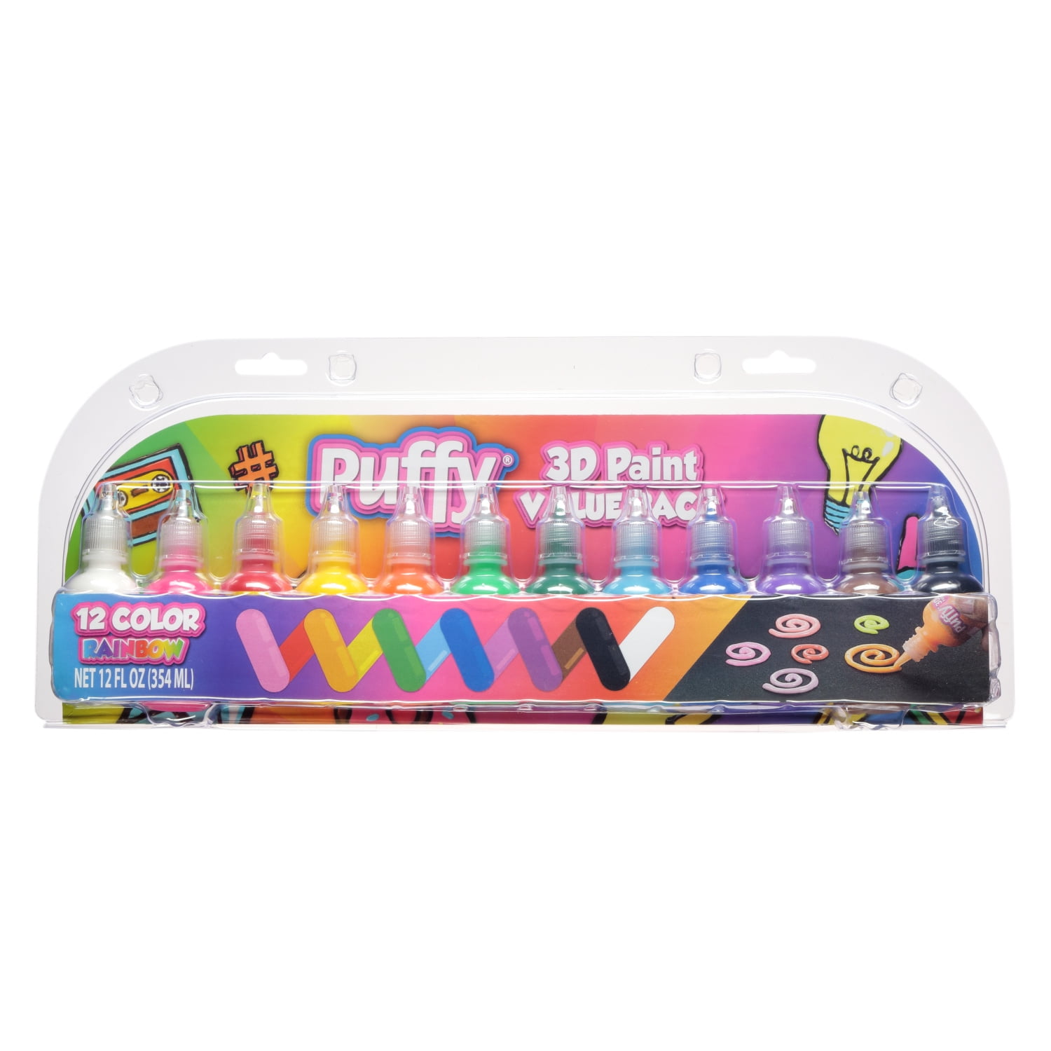 Puffy 1 fl oz 3D Paint Value Pack 12 Color Rainbow, Multi-Surface