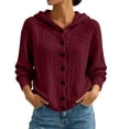 thumbnail image 2 of Women's Hooded Cable Knit Cardigan Button Down Long Sleeve with Pockets Casual Sweater, 2 of 5