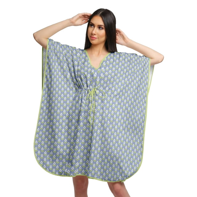 Moomaya Robe Courte de Caftan de Plage, Robe de Couverture Imprimée, Kaftan pour Femmes, Tenue de Plage, Couverture