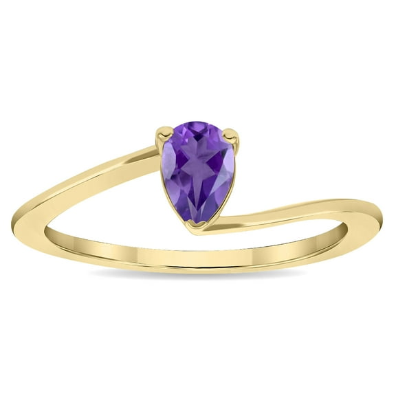 SZUL Women's Solitaire Pear Shaped Amethyst Wave Ring in 10K Yellow Gold