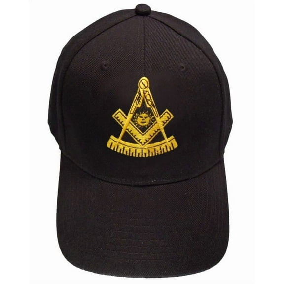 Freemason's Baseball Cap - Black Hat with Golden Past Master Masonic Symbol
