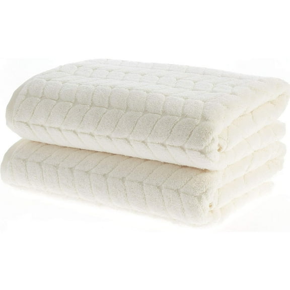 Turkish Bath Towels, Soft Plush Jacquard Luxury Bath Towels, Quick Dry Towel Set (Cream, 2 pcs Bath Towel Set)