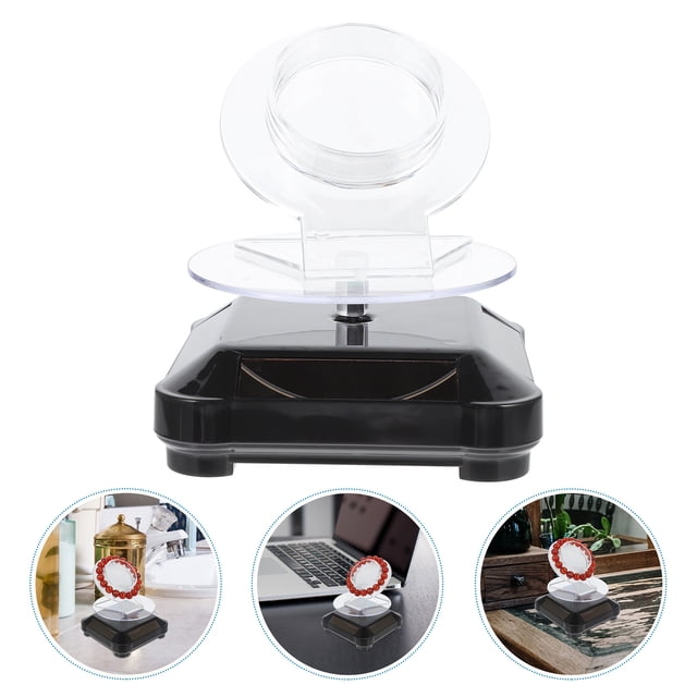 OUNONA 1 Set Solar Powered Rotating Display Turntable Black Round for Jewelry Sellers AA Battery Powered