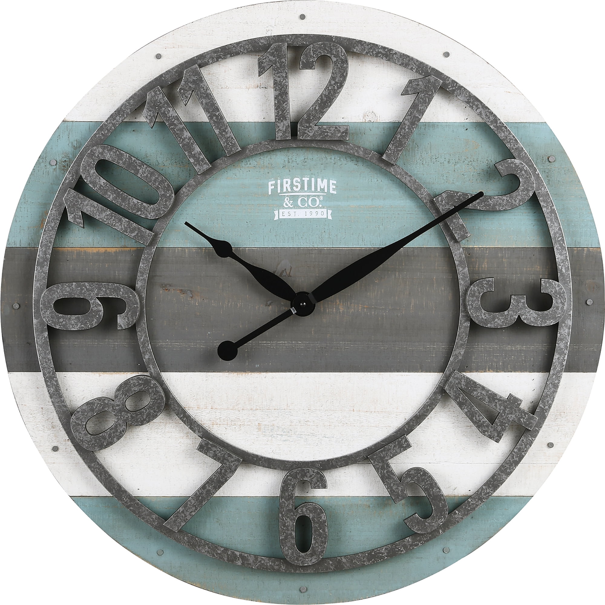 FirsTime & Co. Teal Shabby Planks Wall Clock, Farmhouse, Analog, 27 x 1.75 x 27 in