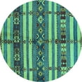 thumbnail image 1 of Ahgly Company Machine Washable Indoor Round Oriental Turquoise Blue Industrial Area Rugs, 3' Round, 1 of 4