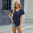 thumbnail image 6 of Fjuchai Womens Summer V-Neck Tee Tops Fashion Pleated T-Shirts Solid Colour Tee Tops Women's Cotton Versatile T-Shirts Size S-XXL, 6 of 8