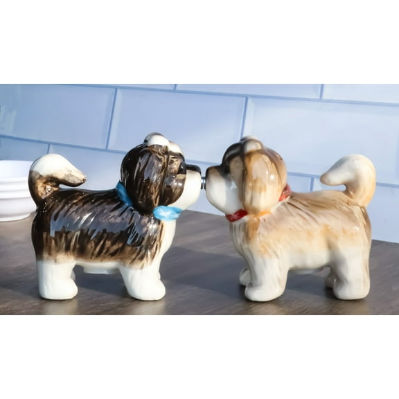 Animated Puppy Dog Shih Tzu Kitchen Salt And Pepper Shakers Ceramic Figurine Set