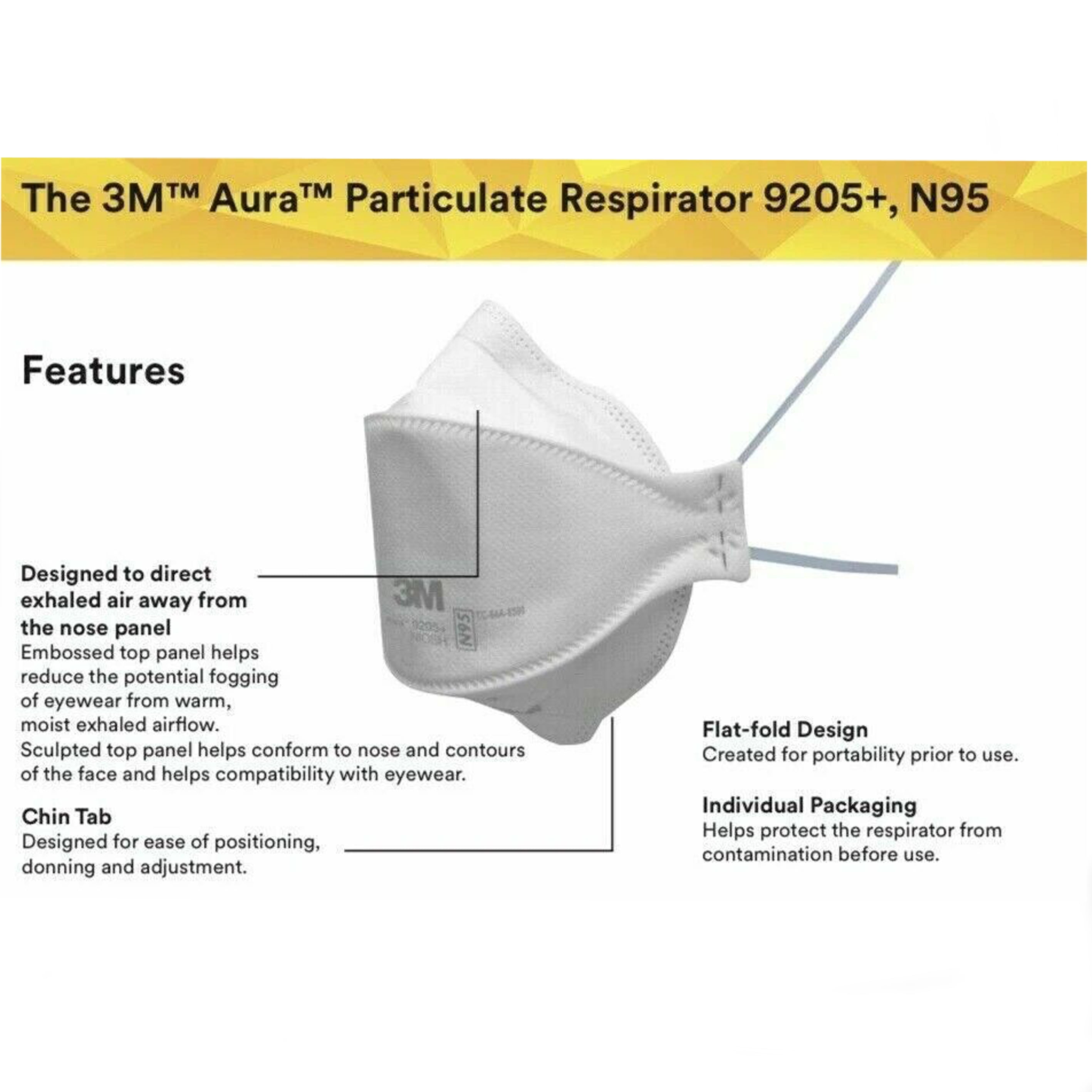 3M Aura 9205 +, N95 ,Clean and dust proof 40 / Pack, White