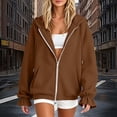 thumbnail image 2 of Stamzod Women's Fashion Hoodies & Sweatshirts Ruffled Long Sleeve Zip Up Jacket with Pockets 2026 Fall Hoodie Coffee-3 M, 2 of 5