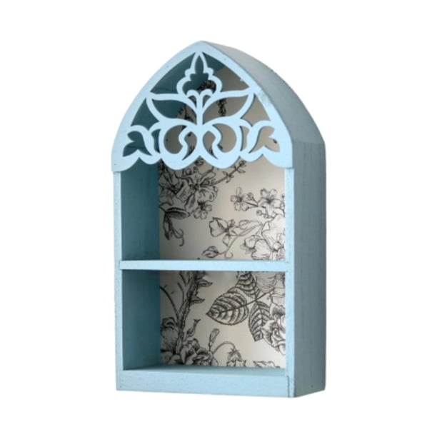 Porta perfumes de madera, organizador de barra de café de 2 niveles, para montar en la pared, para mostrador. Azul