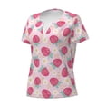 thumbnail image 2 of Goofa Floral Strawberr Pattern Womens Deep V Neck Low Cut Tops Casual Summer Short Sleeve Ribbed Knit T-Shirts-Medium, 2 of 5
