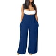 thumbnail image 2 of GaThRRgYP Women's Plus Size Trousers,Women's Casual Sleeveless Loose Straps Solid High Waist Wide Leg Jumpsuit Rompers with Pocket, 2 of 5