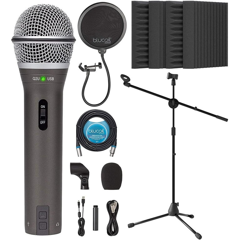 Samson Q2U Recording and Podcasting Pack USB/XLR - Gray; with USB Cable,  XLR Cable, Mic Clip and Desktop Tripod Stand; - Micro Center