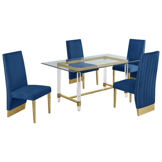 5pc. 68" x 40" Glass Dining Set with 4 Chairs and Gold Stainless Steel