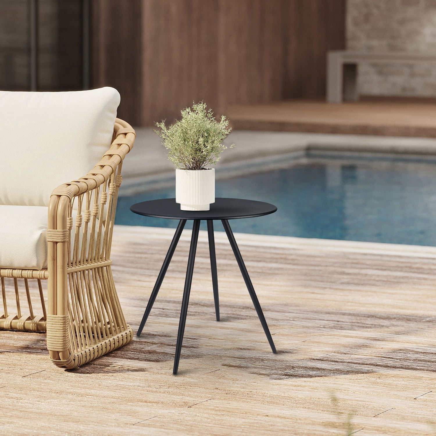 CERBIOR Round Side Table, End Table for Indoor & Outdoor Use, Small Side Tables for Small Spaces All Matte Black