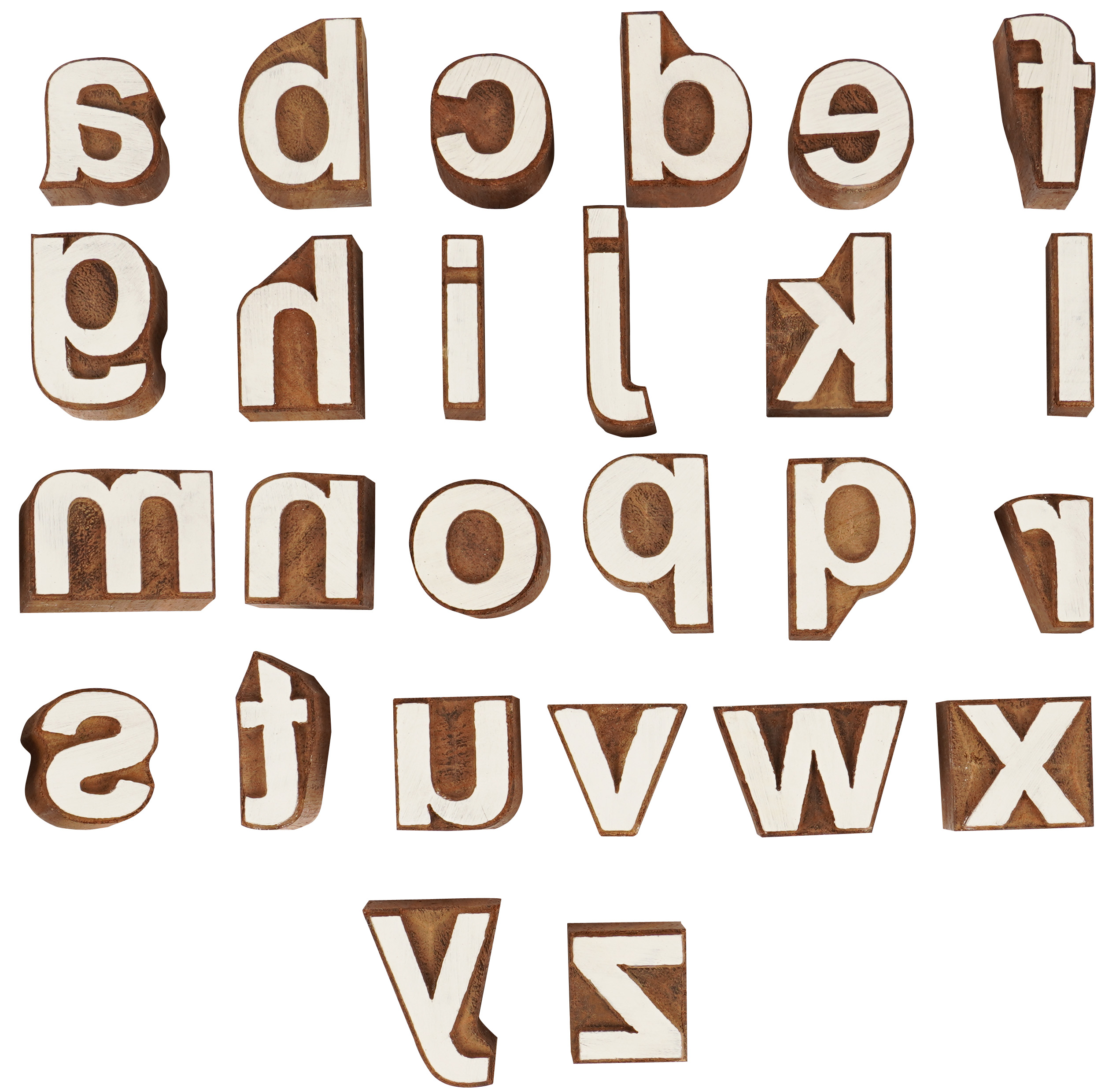 IBA Indianbeautifulart Textile Printing Block Lowercase az Alphabets, Hand Carved Wood Letters