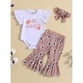 thumbnail image 2 of Wassery Toddler Girls Pants Set Fly Sleeve Letters Print Romper Tops+Flower Print Flare Pants +Headband 6M-4T Summer Casual Clothes Outfits, 2 of 9