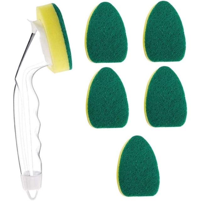 Esponja para palillos para lavar platos, esponja para lavar platos, esponja para lavar platos con mango 6 cabezales de esponja de repuesto para fregadero de cocina y baño TUNC Sencillez