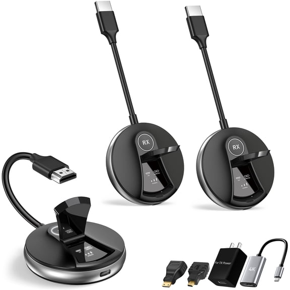 Wireless HDMI Transmitter and Receiver, 1TX 2RX Dual-Screen Extender, 165FT/50M, 4K Decode 1080P 60Hz, Plug and Play, 2.4G/5.8G Dual-Band, Portable Splitter for Laptop/Camera to TV/Projector/Monitor
