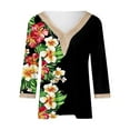 thumbnail image 5 of XPMWRP Women's 3/4 Length Sleeve Tops Fashion Lace V Neck Shirt Flowers Print Tunic Tops Spring and Summer Floral Blouses T Shirts Green S, 5 of 5