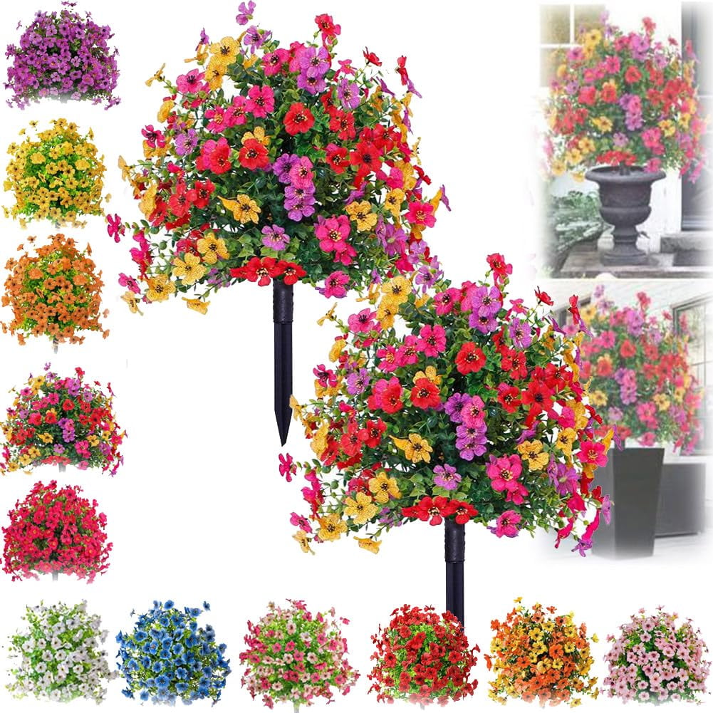 Artificial Flowers for Outdoor, UV Resistant Faux Topiary Ball Plants with Stakes, 22" Fake Bushes for Garden, Porch, Yard, Planter, Indoor Spring Decor
