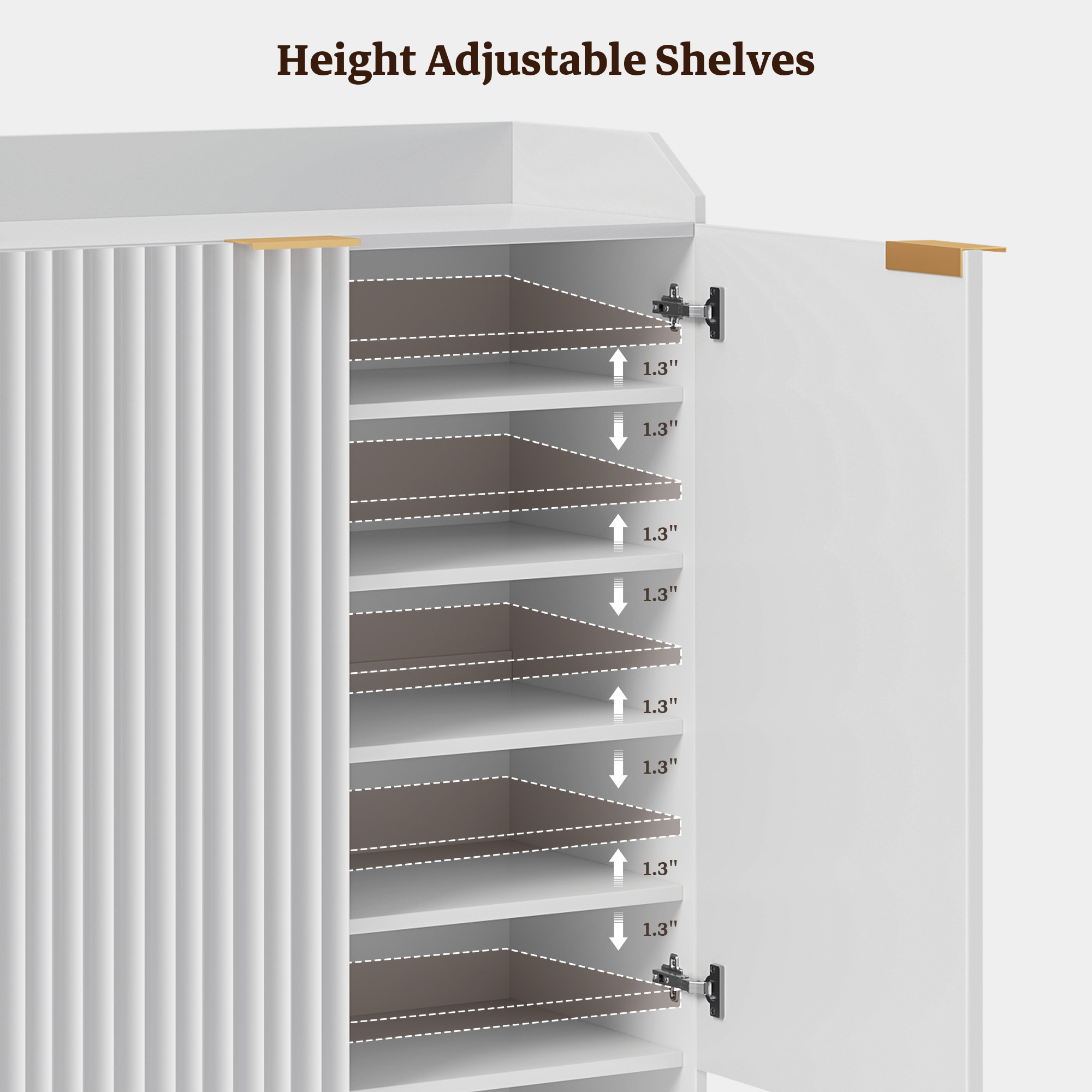 SICOTAS 50.7"H Tall Shoe Storage Cabinet with 2 Fluted Doors & 4 Adjustable Shelves, High-Gloss White 7-Tier Modern Shoe Cabinet up to 24 Pcs, Narrow Shoe Organizer Cabinet for Entryway