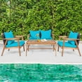 thumbnail image 4 of Gymax 8PCS Patio Conversation Set Wood Frame Furniture Set w/ Turquoise Cushions, 4 of 10