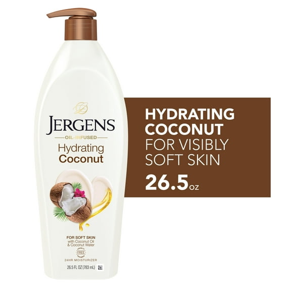 Jergens Hand and Body Lotion, Oil-Infused Coconut Moisturizer, 24hr Hydration, 26.5 fl oz
