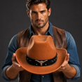 thumbnail image 4 of Cowboy Hat for Men Women Suede Western Leather Cowgirl Hats Uniex Hat,One Size, 4 of 4