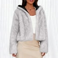 thumbnail image 2 of Women's Short Fuzzy Fleece Hooded Jackets, Lightweight Off-the-Shoulder Cardigan, Winter Fashion Outfits, 2 of 9