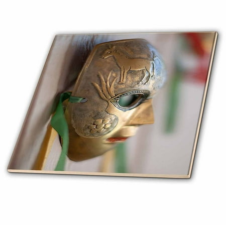 Metal Art For Outside 3dRose A Metal Masquerade Face Mask Hanging on a Wall Shot From The Side Hanging Outside - Ceramic Tile, 8-inch ()