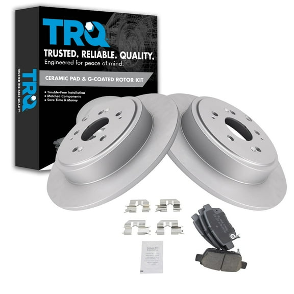 TRQ Rear Ceramic Brake Pad & Disc Coated Rotor Kit Fits Select 06-13 Honda Ridgeline