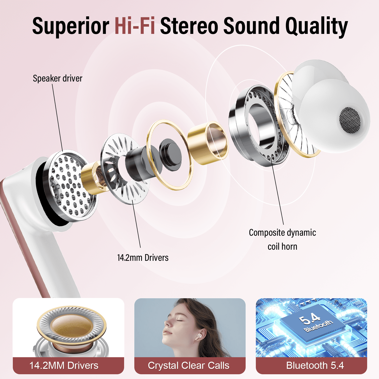 Touch Screen Wireless Earbuds, Bluetooth 5.4 Ear Buds with Multifunctional with ENC Noise Cancelling MicClear Calls Earphones, 48H Bass Stereo Headphones, IP7 Waterproof Headphones for Workout